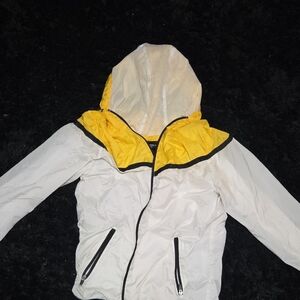 Forever 21 Men’s Hooded Rain Jacket | White & Yellow Windbreaker | Size S